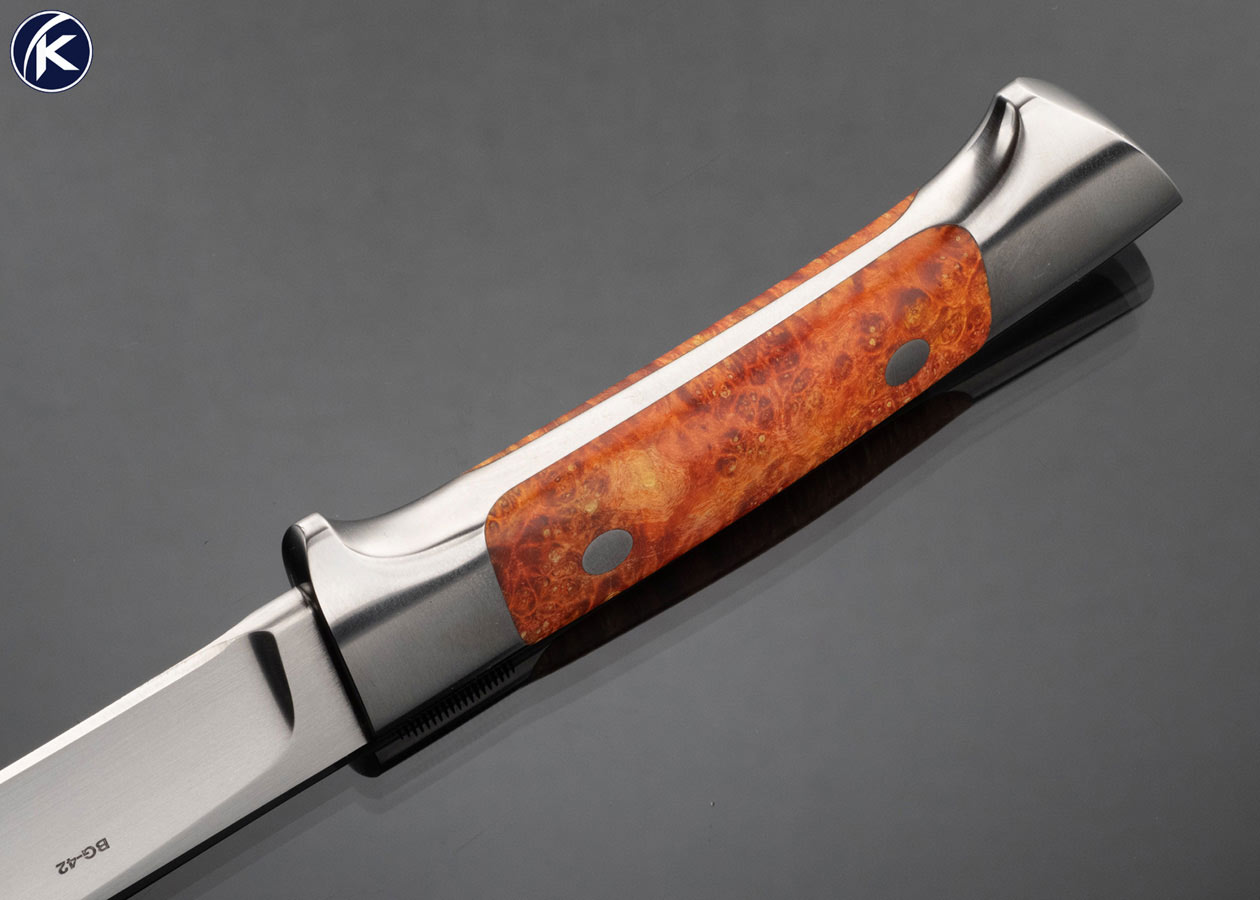 Edmund Davidson Custom Knife Maple Burl Wood Integral Drop Point