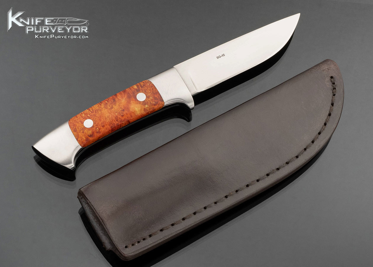 Edmund Davidson Custom Knife Maple Burl Wood Integral Drop Point