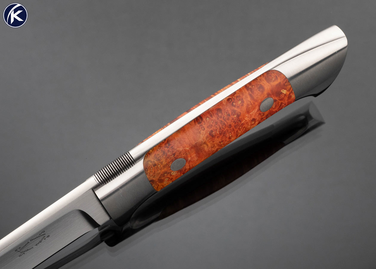 Edmund Davidson Custom Knife Maple Burl Wood Integral Drop Point