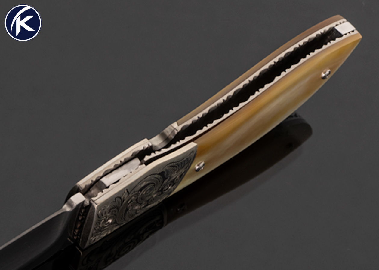 Jerry Corbit Custom Knife Gold Lip Pearl Linerlock Engraved by Billy Bates - Image 5