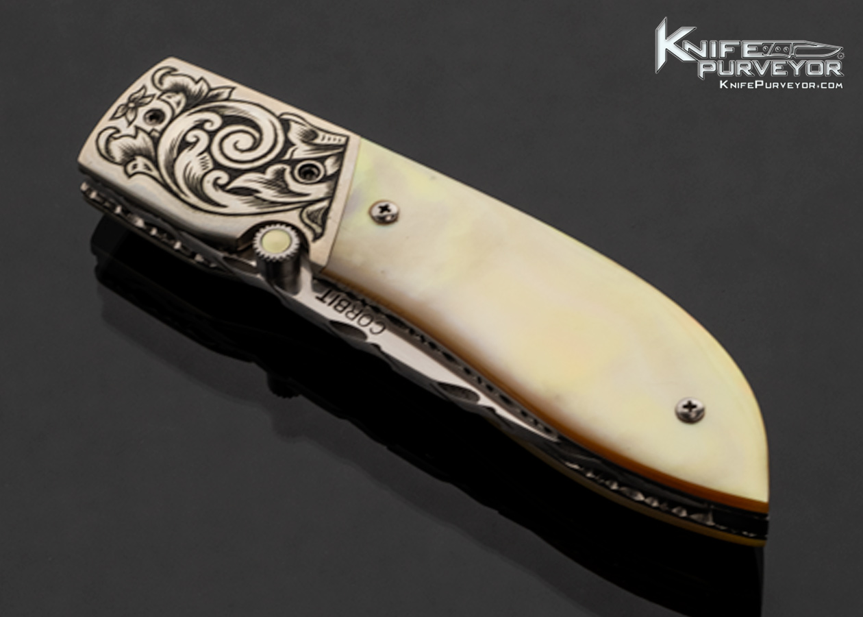 Jerry Corbit Custom Knife Gold Lip Pearl Linerlock Engraved by Billy Bates - Image 2