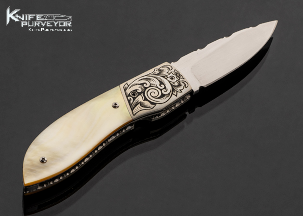 Jerry Corbit Custom Knife Gold Lip Pearl Linerlock Engraved by Billy Bates - Image 3