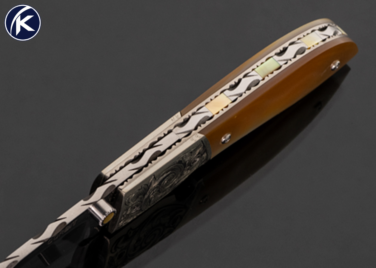 Jerry Corbit Custom Knife Gold Lip Pearl Linerlock Engraved by Billy Bates - Image 4