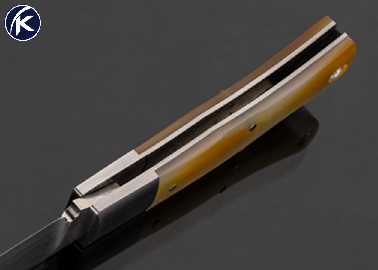 Jess Horn Custom Knife Small Gold Lip Pearl Lockback #057 - Image 5