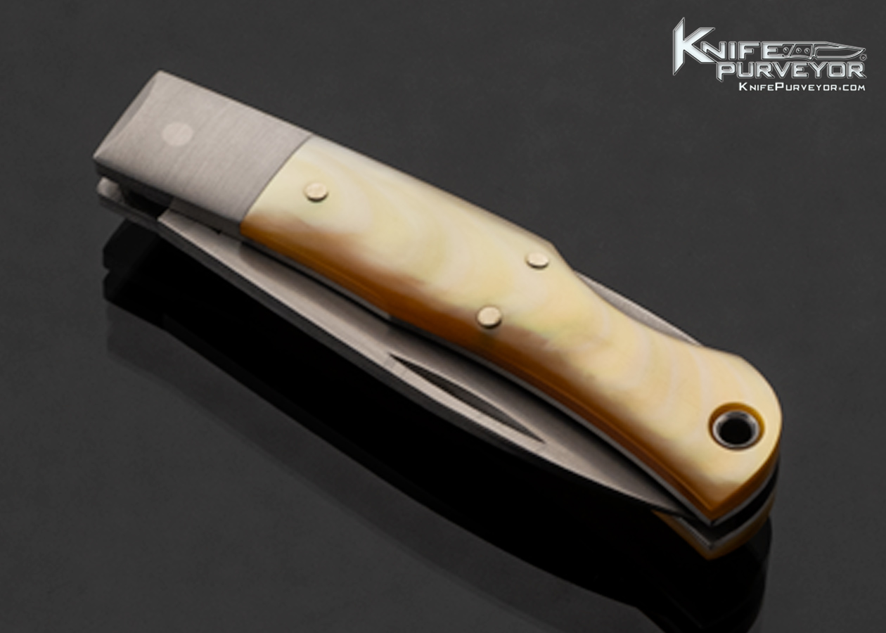 Jess Horn Custom Knife Small Gold Lip Pearl Lockback #057 - Image 2