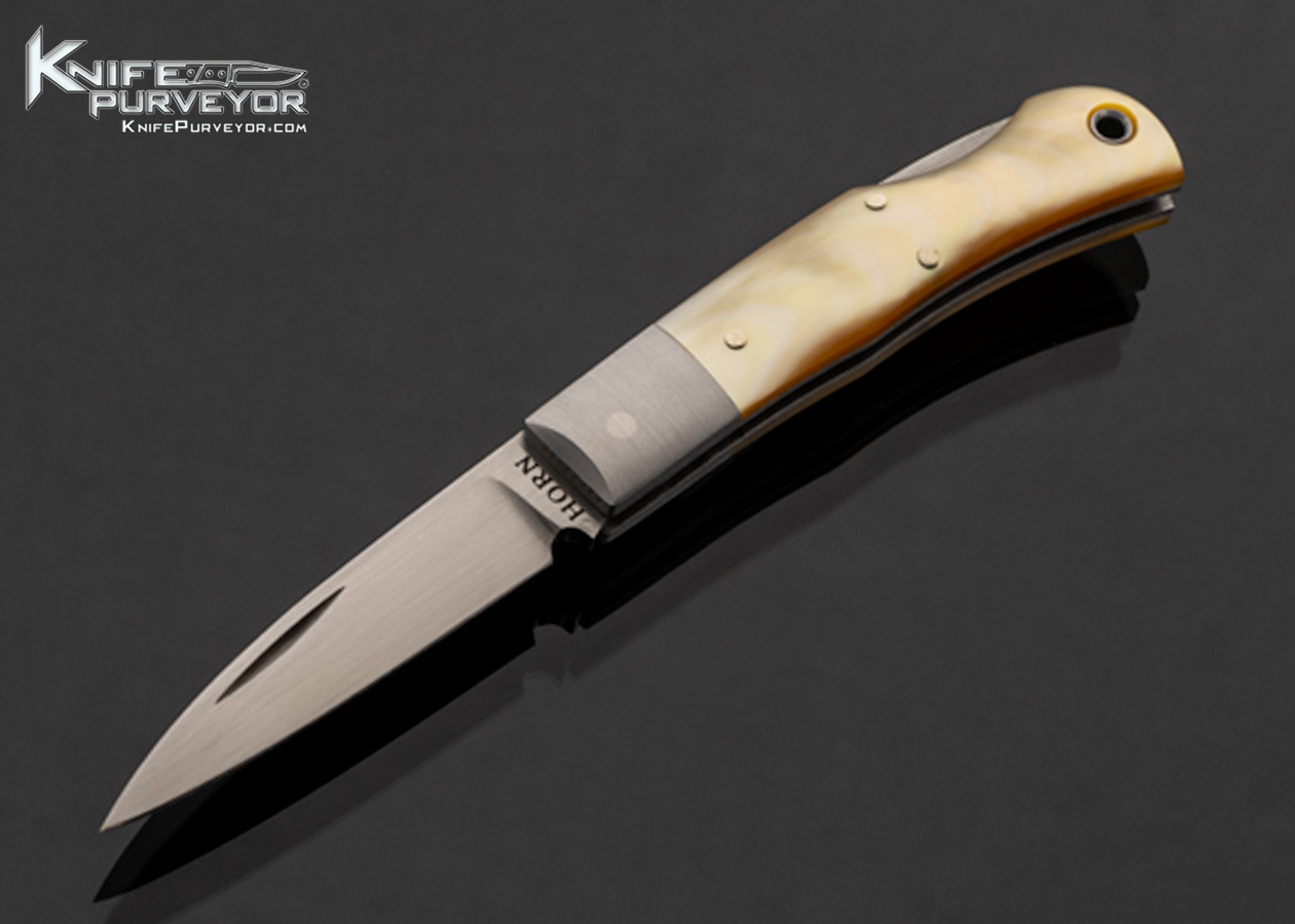 Jess Horn Custom Knife Small Gold Lip Pearl Lockback #057 17560