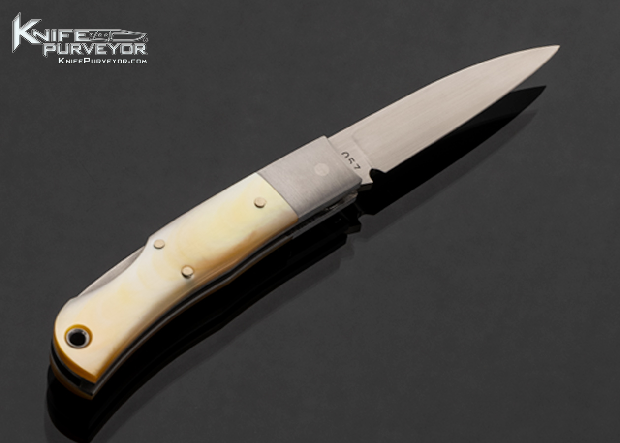 Jess Horn Custom Knife Small Gold Lip Pearl Lockback #057 - Image 3