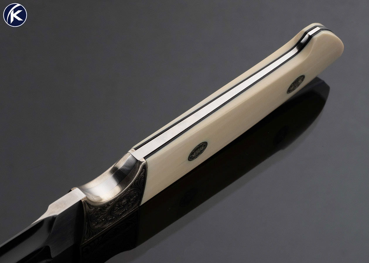 Jim Hammond Custom Knife Lance Kelly Engraved Mammoth Boot Knife with Leather Sheath