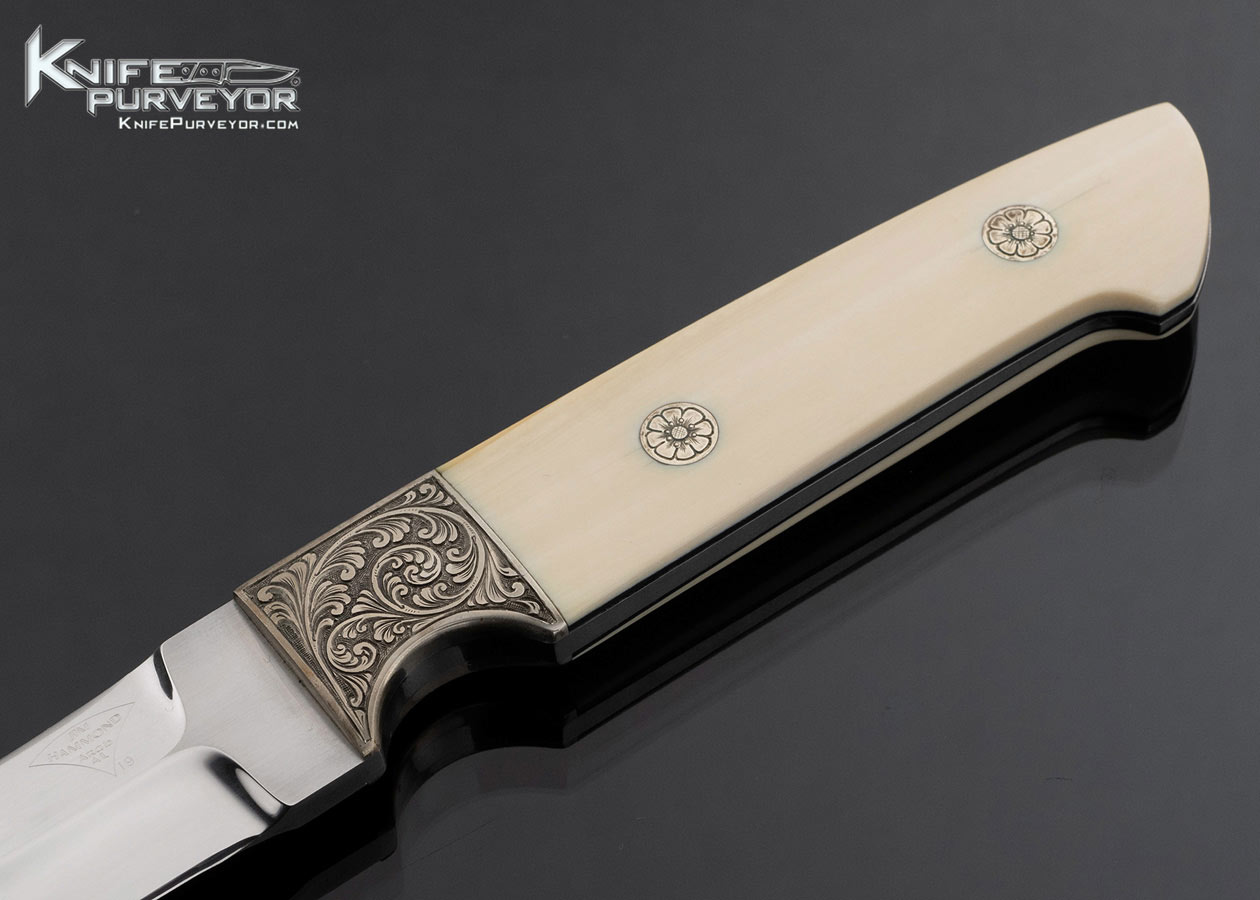 Jim Hammond Custom Knife Lance Kelly Engraved Mammoth Boot Knife with Leather Sheath