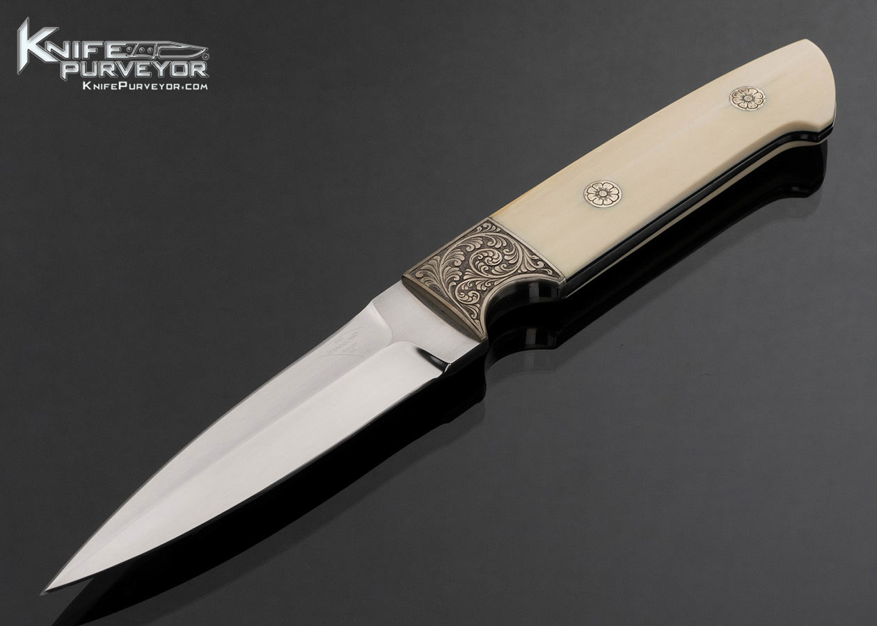 Jim Hammond Custom Knife Lance Kelly Engraved Mammoth Boot Knife with Leather Sheath