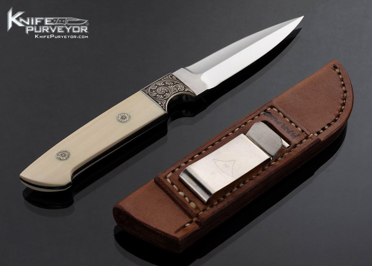Jim Hammond Custom Knife Lance Kelly Engraved Mammoth Boot Knife with Leather Sheath