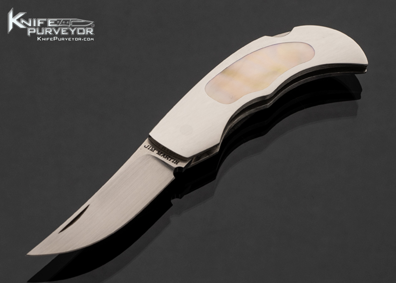 Jim Martin Custom Knife Gold Lip Pearl Interframe Lockback 17540