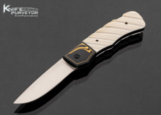 Jim Minnick Custom Knife Fluted Mammoth and Blued Stainless Steel with Gold Inlays Engraved by Joyce Minnick Lockback 17600