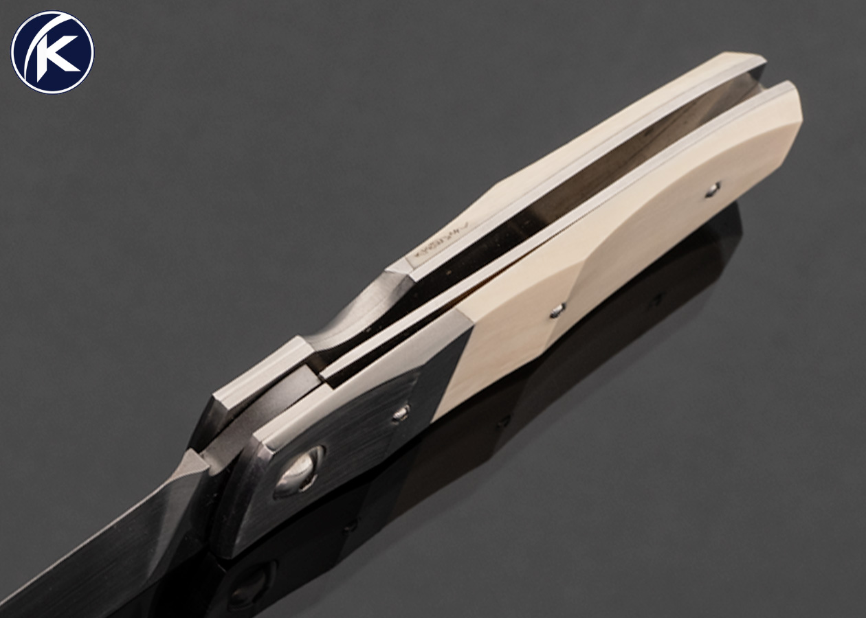 Jim Pugh Custom Knife Titanium Bolster with Mammoth Scrimshawed by Karen Petersen Linerlock Flipper - Image 5