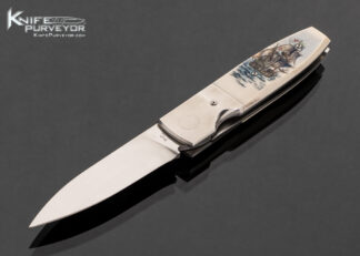 Jim Pugh Custom Knife Titanium Bolster with Mammoth Scrimshawed by Karen Petersen Linerlock Flipper 17588