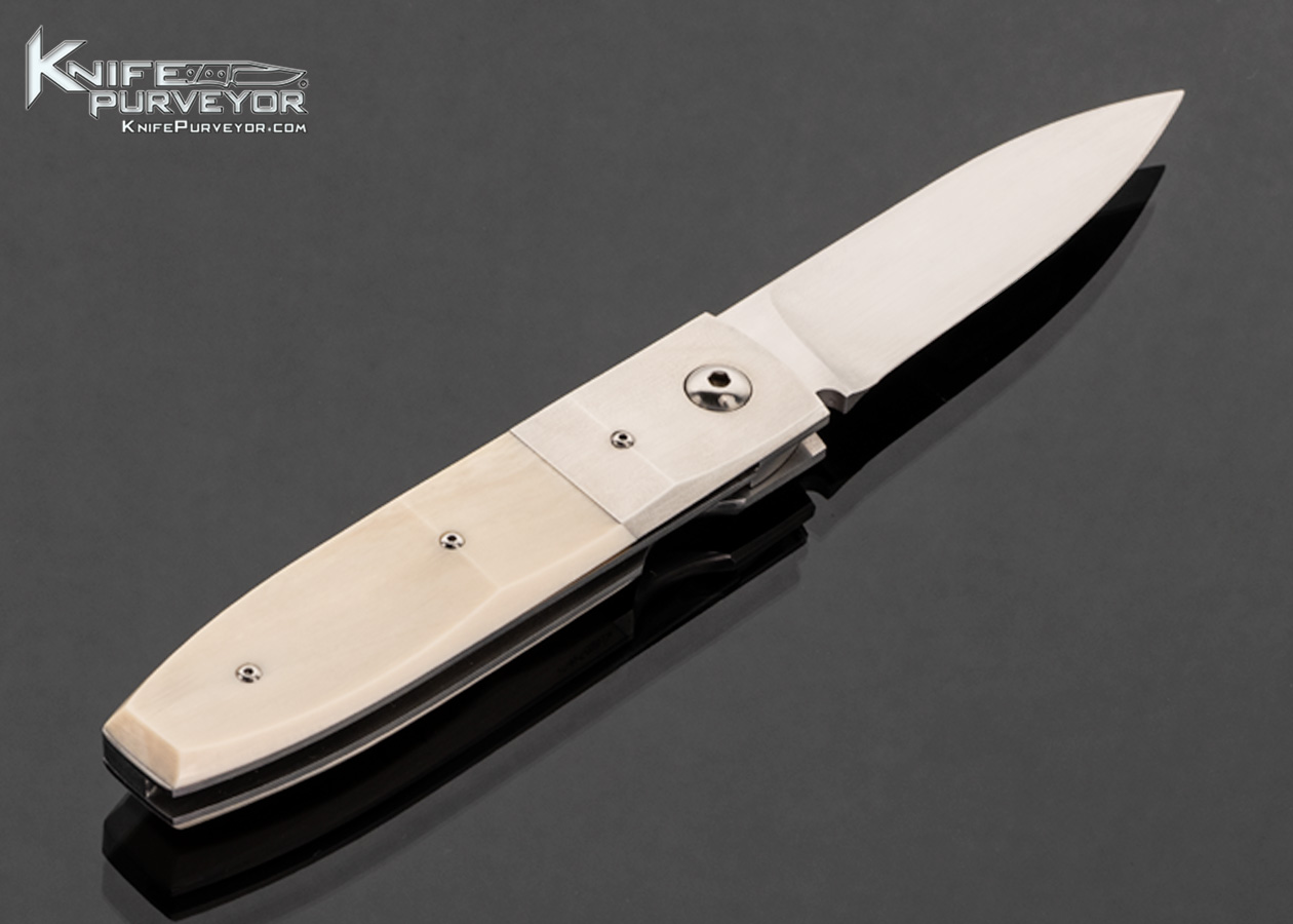Jim Pugh Custom Knife Titanium Bolster with Mammoth Scrimshawed by Karen Petersen Linerlock Flipper - Image 3