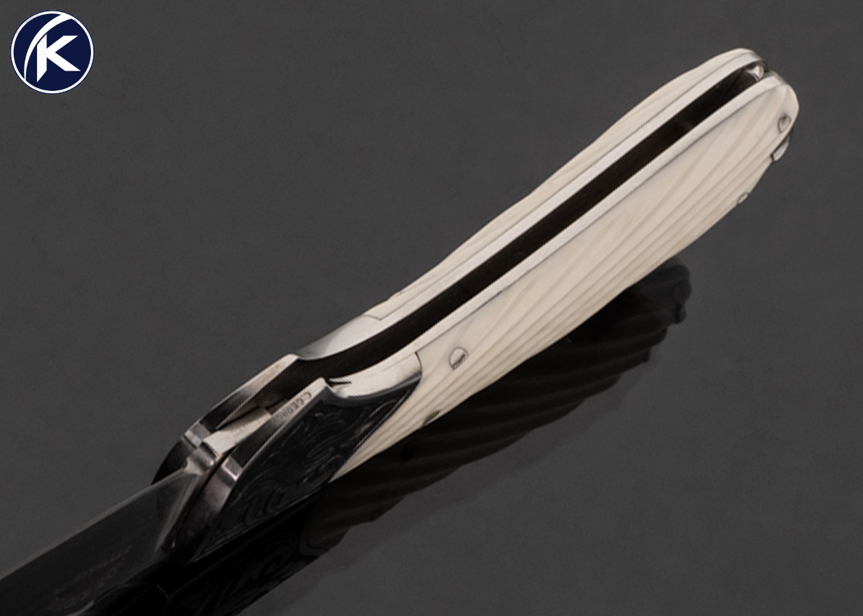 Joe Kious Custom Knife Fluted Mammoth with Toothpick and Engraved by Christy George Lockback - Image 6