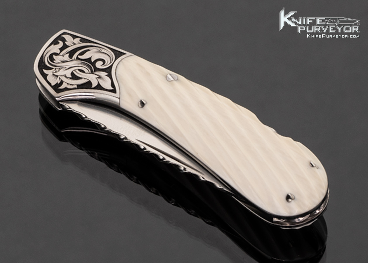 Joe Kious Custom Knife Fluted Mammoth with Toothpick and Engraved by Christy George Lockback - Image 2
