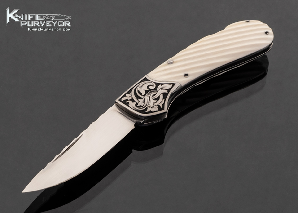 Joe Kious Custom Knife Fluted Mammoth with Toothpick and Engraved by Christy George Lockback 17593