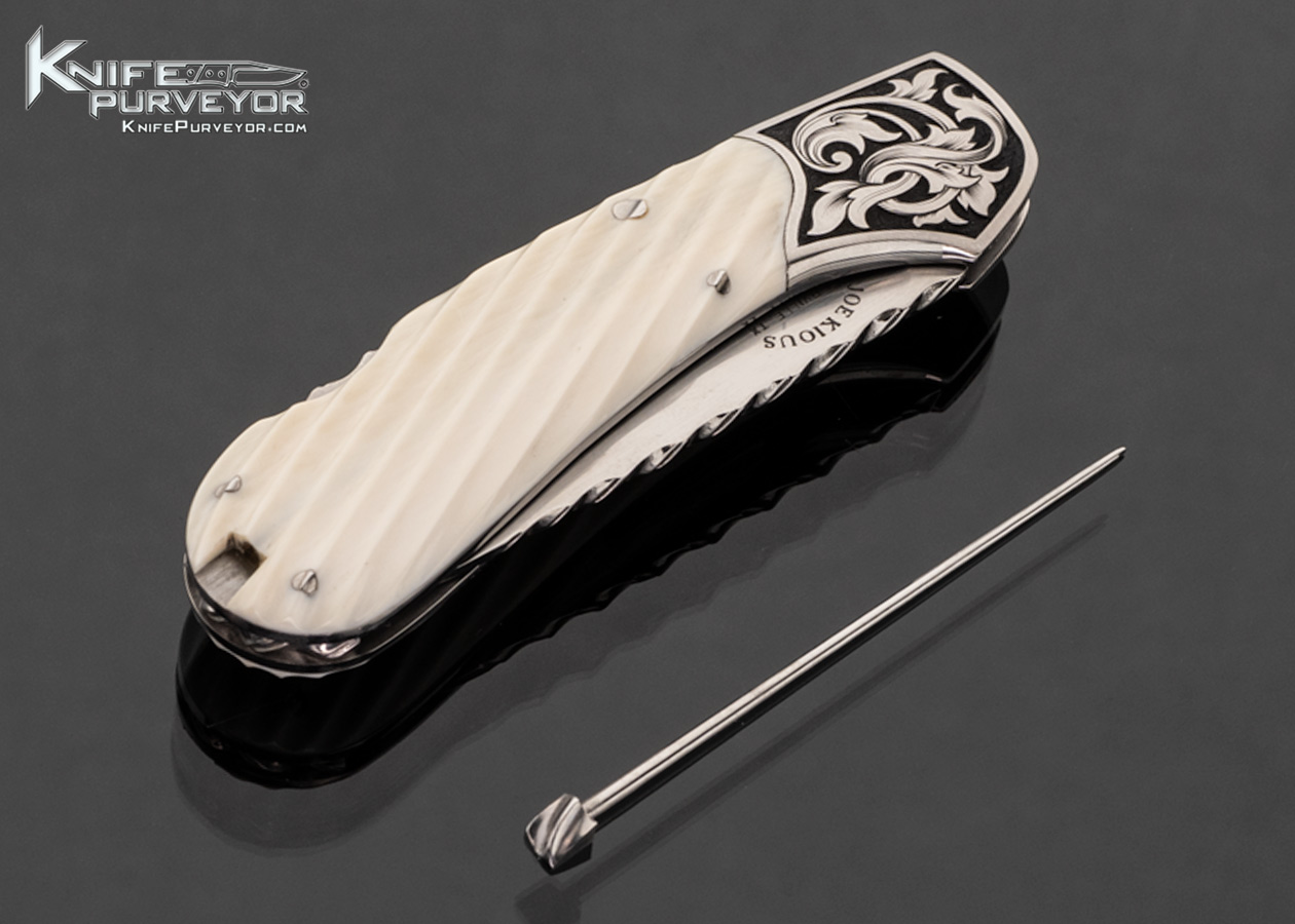 Joe Kious Custom Knife Fluted Mammoth with Toothpick and Engraved by Christy George Lockback - Image 4