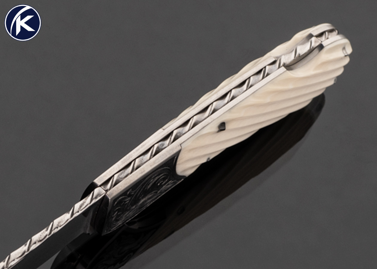 Joe Kious Custom Knife Fluted Mammoth with Toothpick and Engraved by Christy George Lockback - Image 5