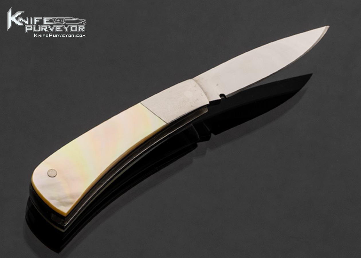 Joe Prince Custom Knife Gold Lip Pearl Green Cast Half Stop Slipjoint 17543