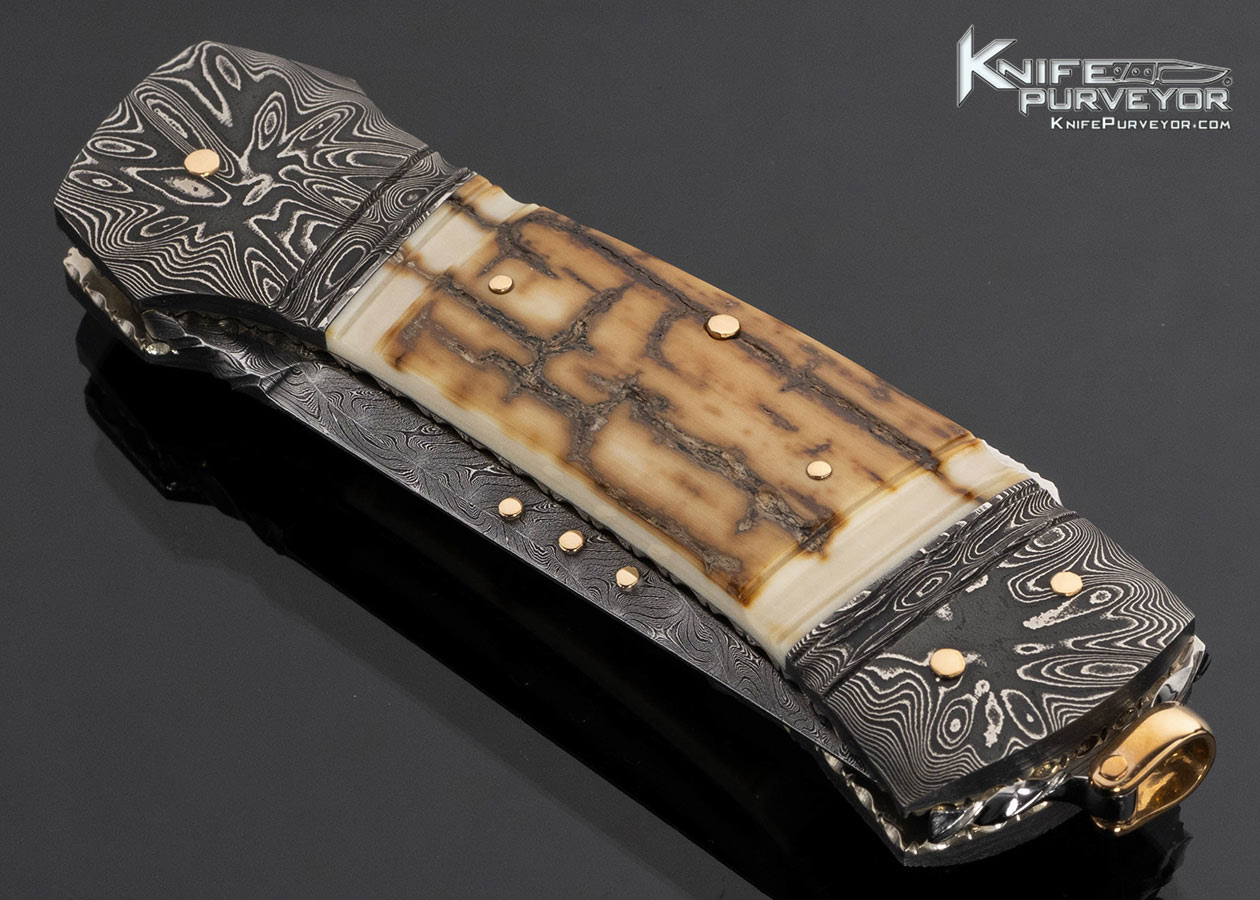 Kaj Embretsen Custom Knife Sole Authorship Damascus & Fluted Mammoth Lockback