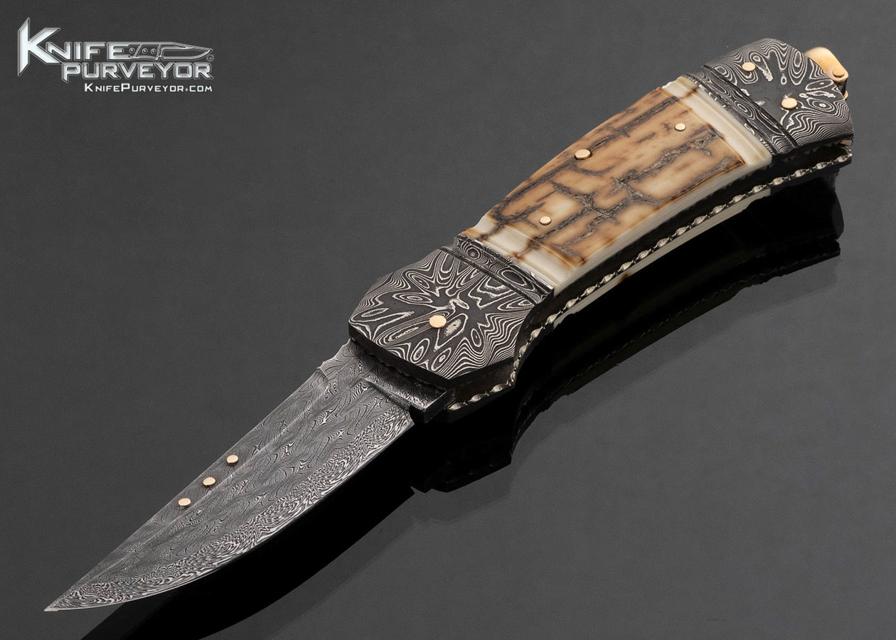 Kaj Embretsen Custom Knife Sole Authorship Damascus & Fluted Mammoth Lockback