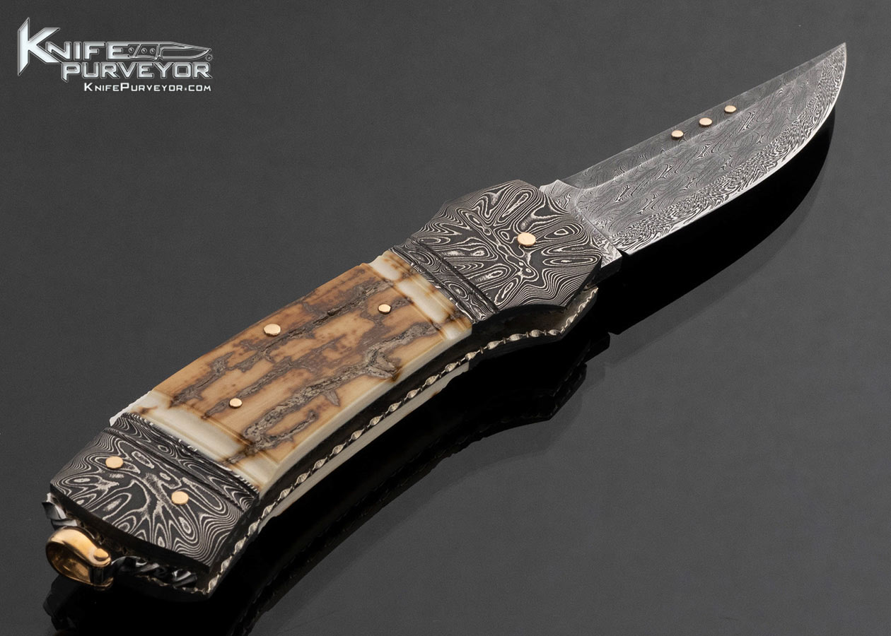 Kaj Embretsen Custom Knife Sole Authorship Damascus & Fluted Mammoth Lockback
