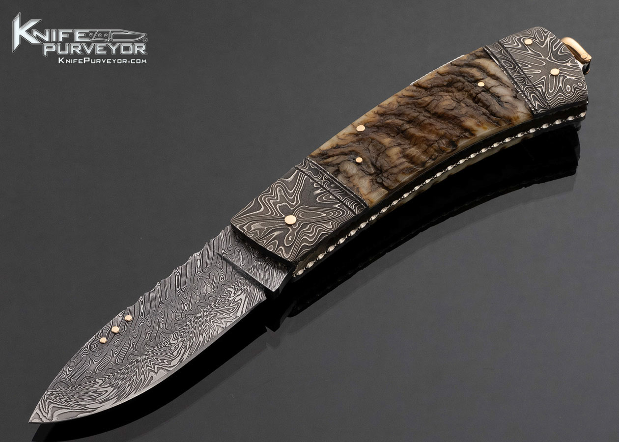 Kaj Embretsen Custom Knife Sole Authorship Damascus & Ram's Horn Lockback