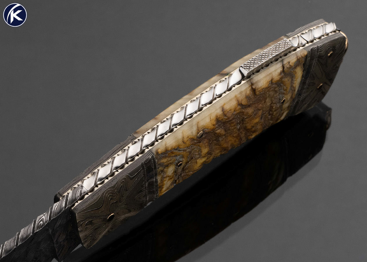 Kaj Embretsen Custom Knife Sole Authorship Damascus & Ram's Horn Lockback