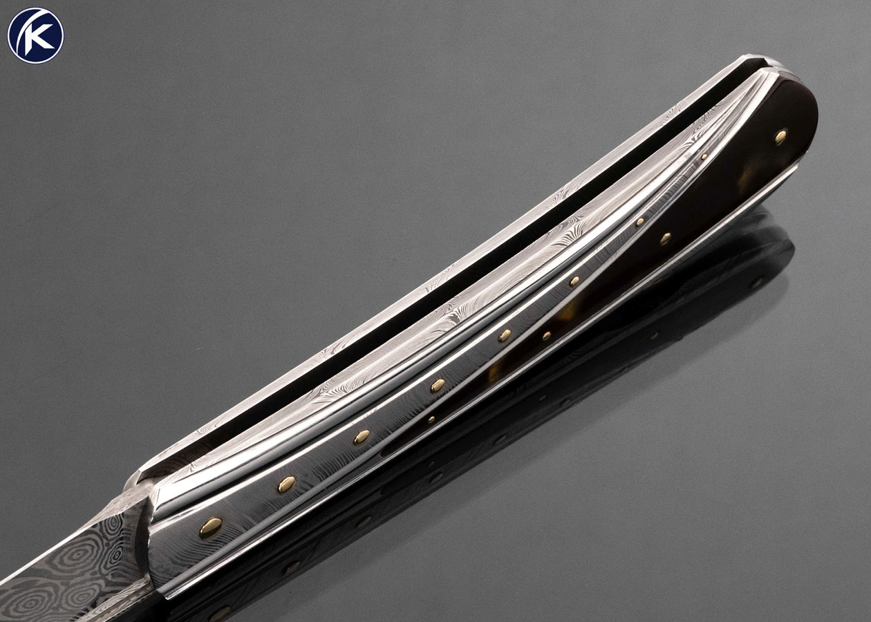 Ken Steigerwalt Fluted Damasteel and Amber with 18kt Gold Inlays Lockback