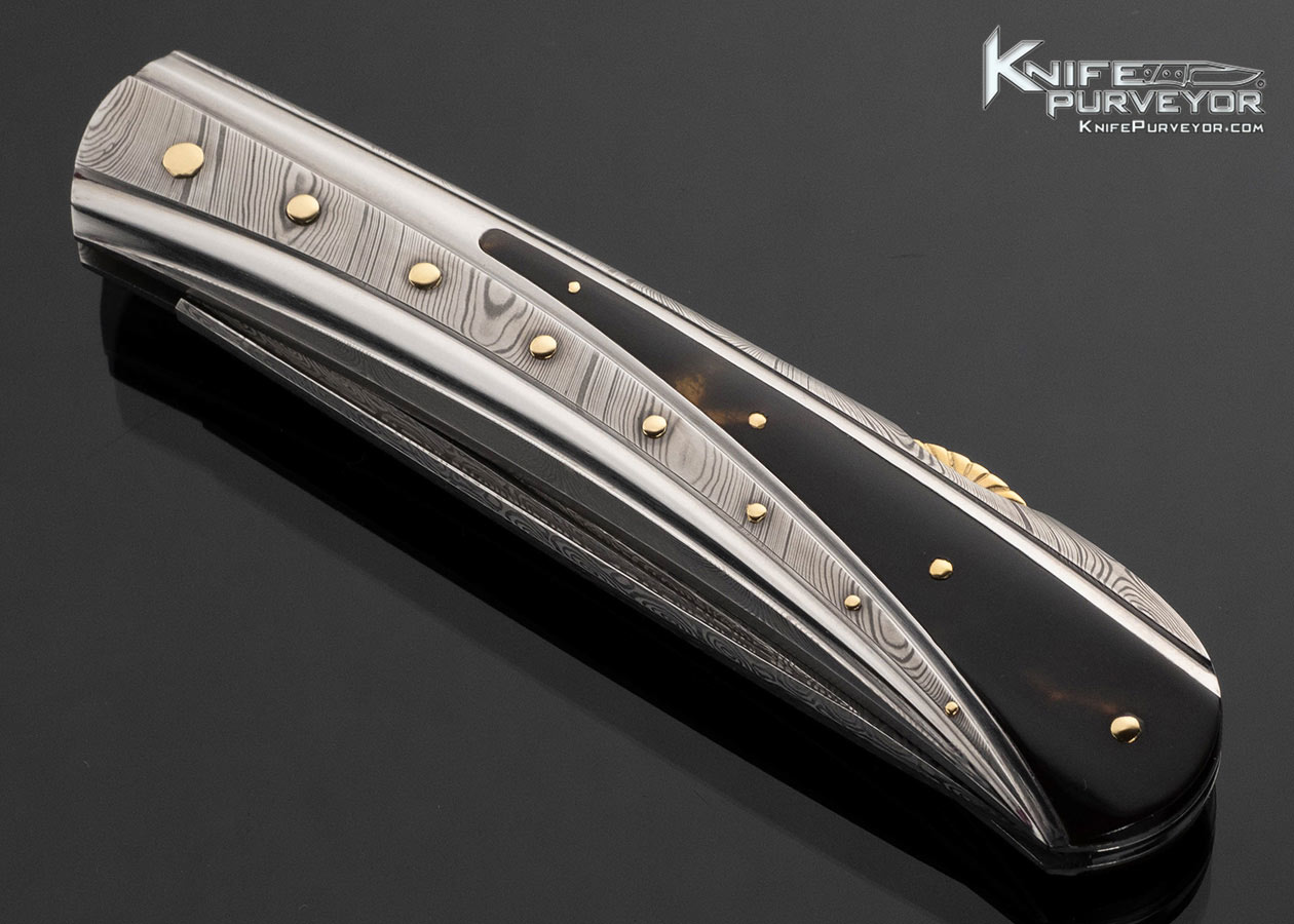 Ken Steigerwalt Fluted Damasteel and Amber with 18kt Gold Inlays Lockback