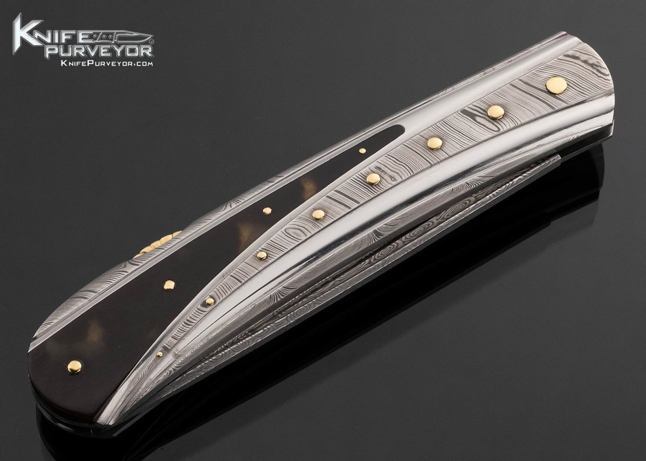 Ken Steigerwalt Fluted Damasteel and Amber with 18kt Gold Inlays Lockback