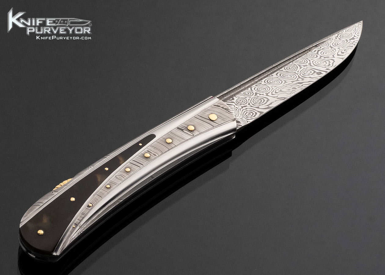 Ken Steigerwalt Fluted Damasteel and Amber with 18kt Gold Inlays Lockback