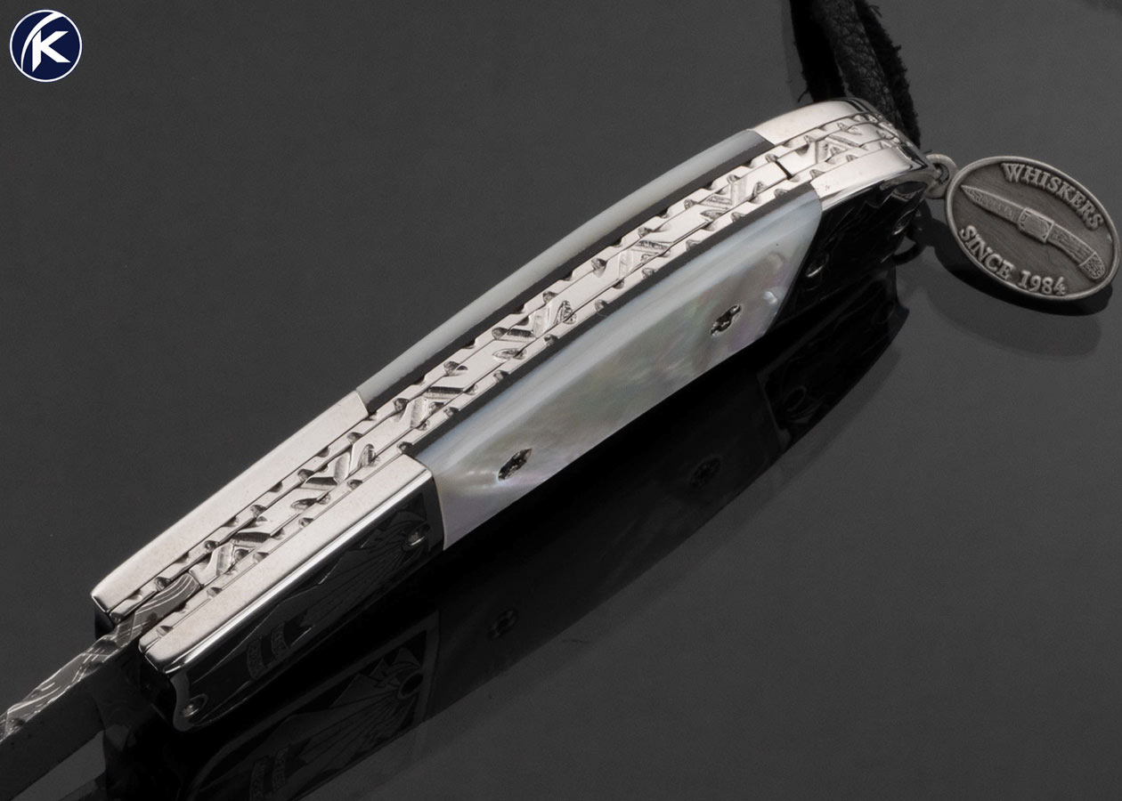 Mike Whiskers Allen Custom Knife "25th Anniversary" Engraved Bolsters and Mother of Pearl #1 of 25 Made in 2009 Scale Release
