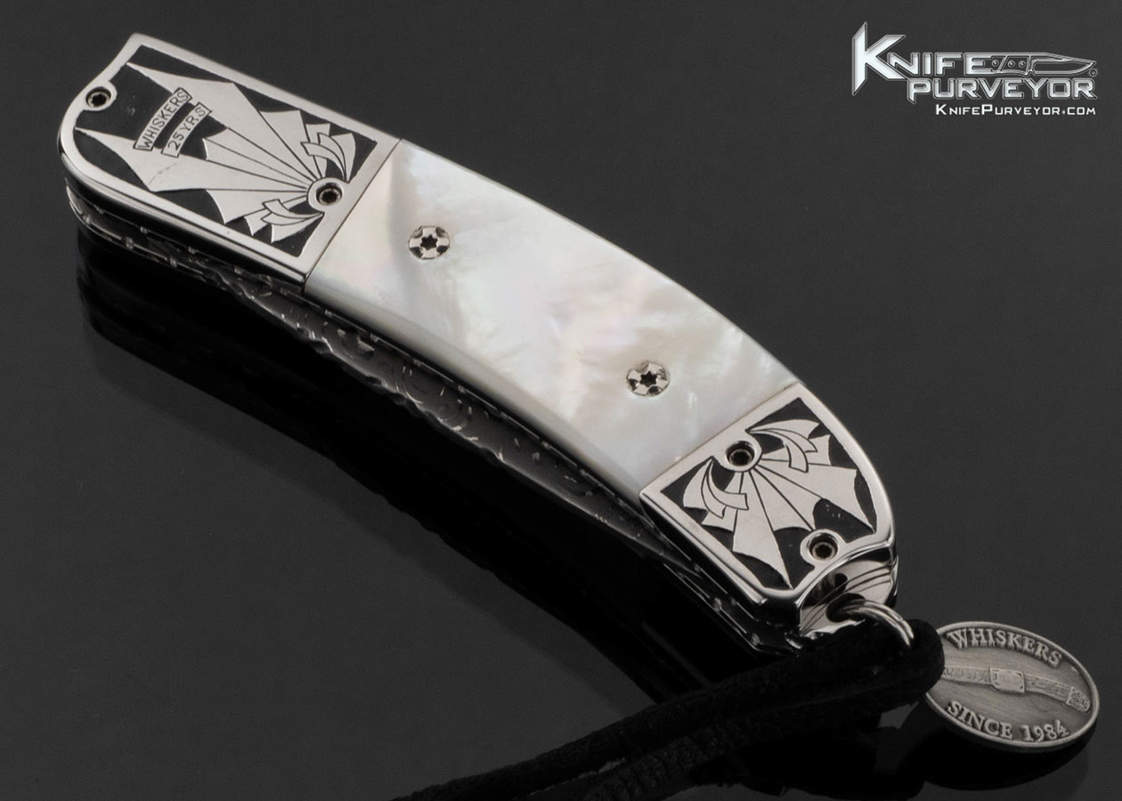 Mike Whiskers Allen Custom Knife "25th Anniversary" Engraved Bolsters and Mother of Pearl #1 of 25 Made in 2009 Scale Release