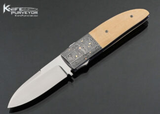 Michael-Walker-Custom-Knife-Damasteel-with-24Kt-Gold-Inlays-and-Mammoth-Trapdoor-Lock-Folder-17973