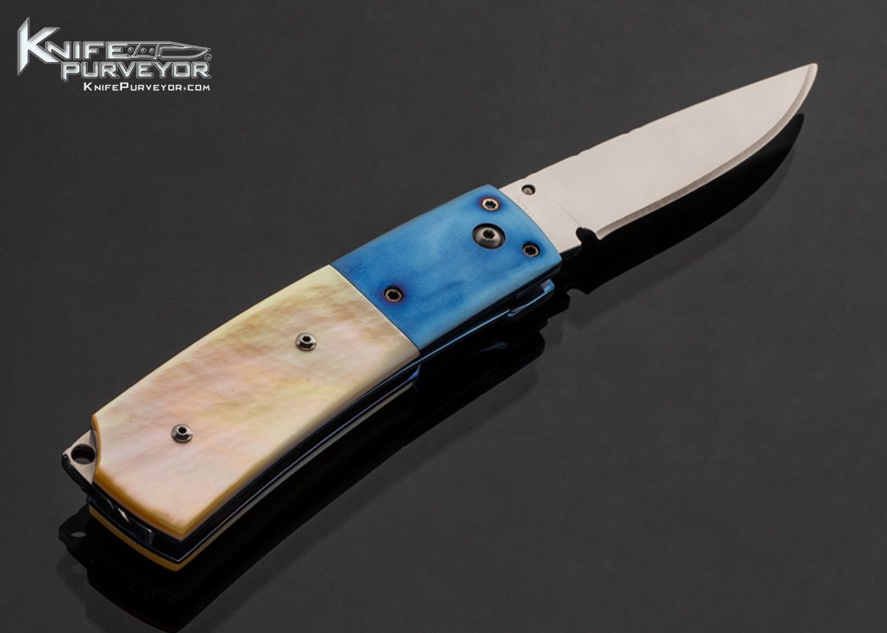 Mike Whiskers Allen Custom Knife Anodized Titanium with Gold Lip Pearl Linerlock 17605