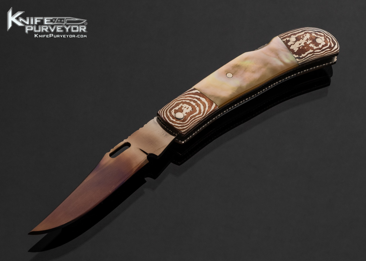Mike Whiskers Allen Custom Knife Blued Stainless Steel with Mokume and Gold Lip Pearl 17620
