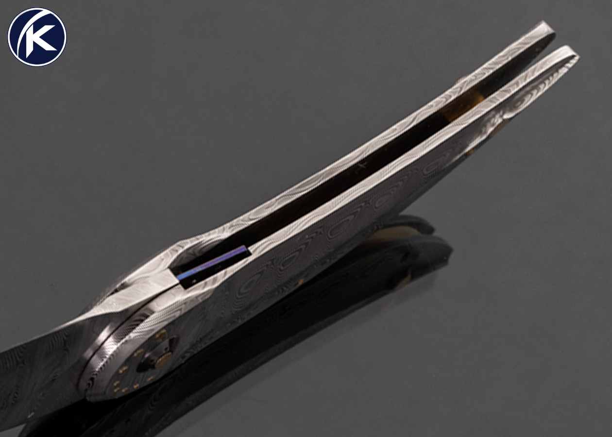 Owen Wood Custom Knife All Damascus with Gold Pins and Screws Linerlock - Image 5