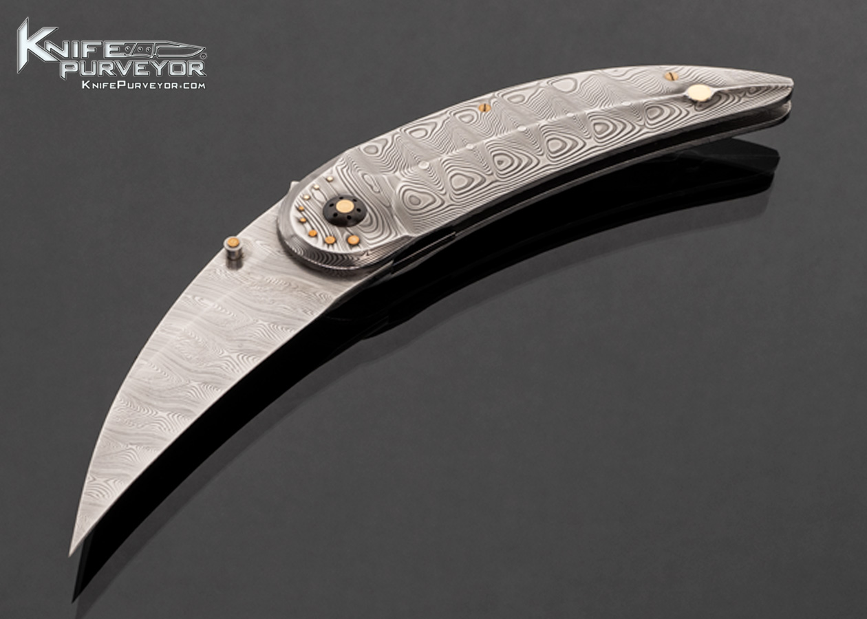 Owen Wood Custom Knife All Damascus with Gold Pins and Screws Linerlock 17577
