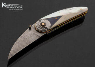 Owen Wood Custom Knife Art Deco Crescent with Blued Titanium Mammoth and Mother Of Pearl 17563