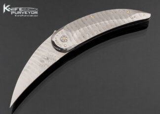 Owen-Wood-Custom-Knife-Point-Lobos-All-Damasteel-with-14Kt-Gold-Pins-Linerlock-