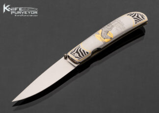 Owen Wood Custom Knife "Zambezi" Engraved with Gold Inlays by Lisa Tomlin Linerlock 17622