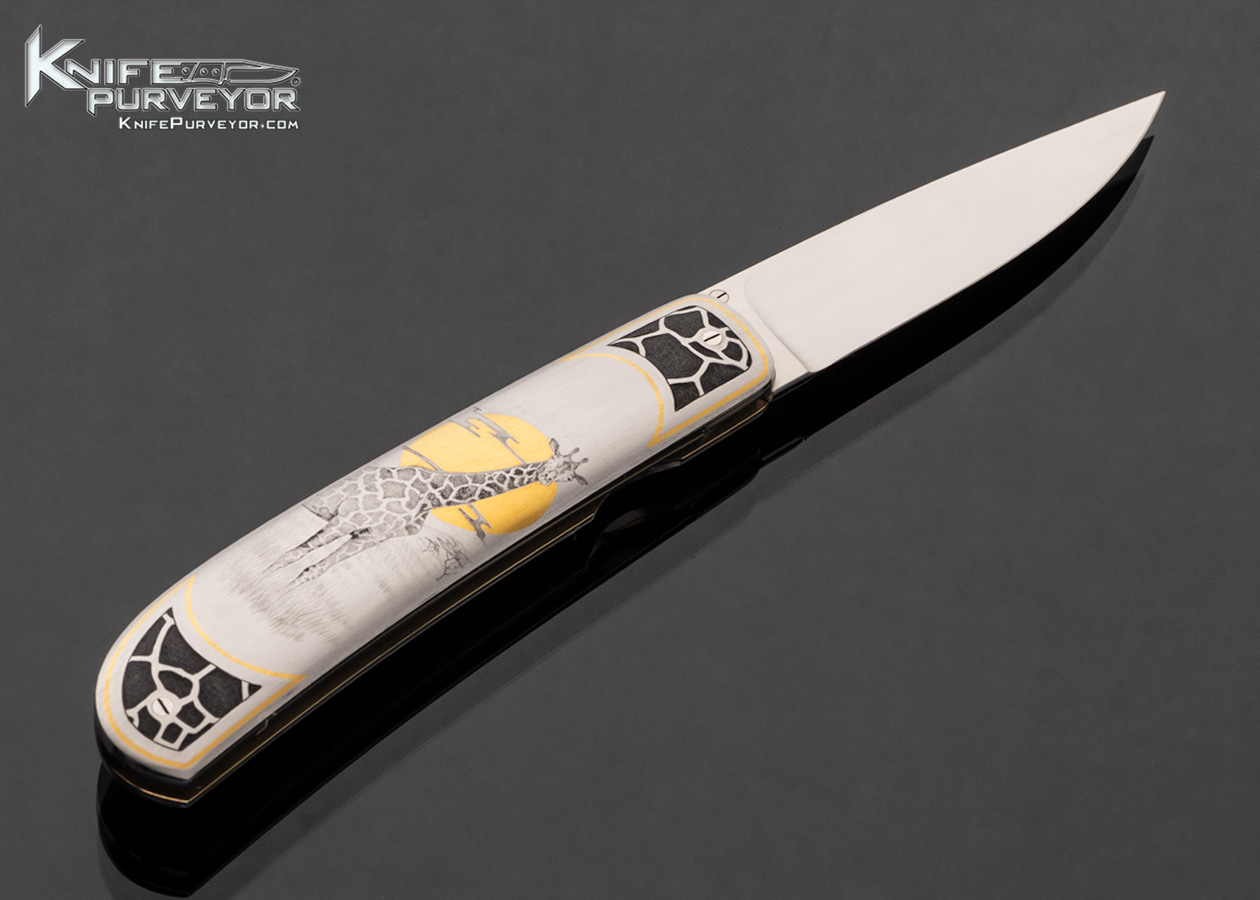 Owen Wood Custom Knife "Zambezi" Engraved with Gold Inlays by Lisa Tomlin Linerlock - Image 2