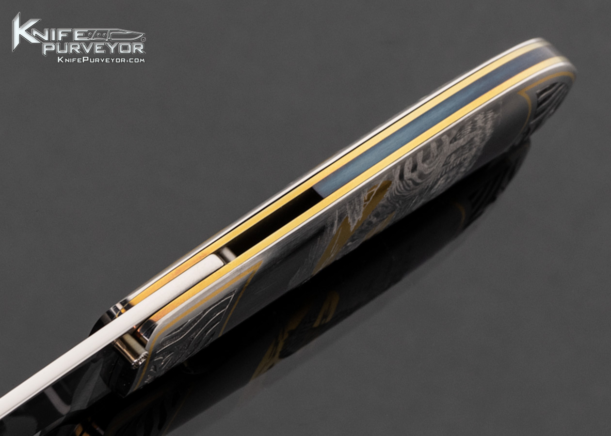 Owen Wood Custom Knife "Zambezi" Engraved with Gold Inlays by Lisa Tomlin Linerlock - Image 3