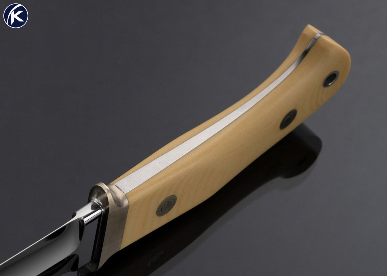 S.R. Johnson Custom Knife Vintage Micarta and Nickel Silver Bird's Beak Boot Knife with Leather Sheath