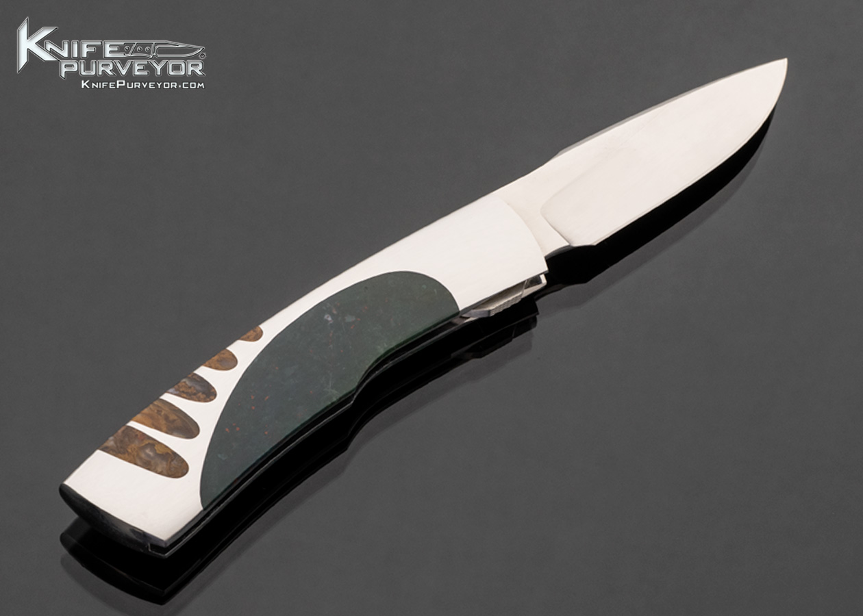 Scott Sawby Custom Knife Blood Stone and Gold Agate Self Lock "Killdeer" - Image 3