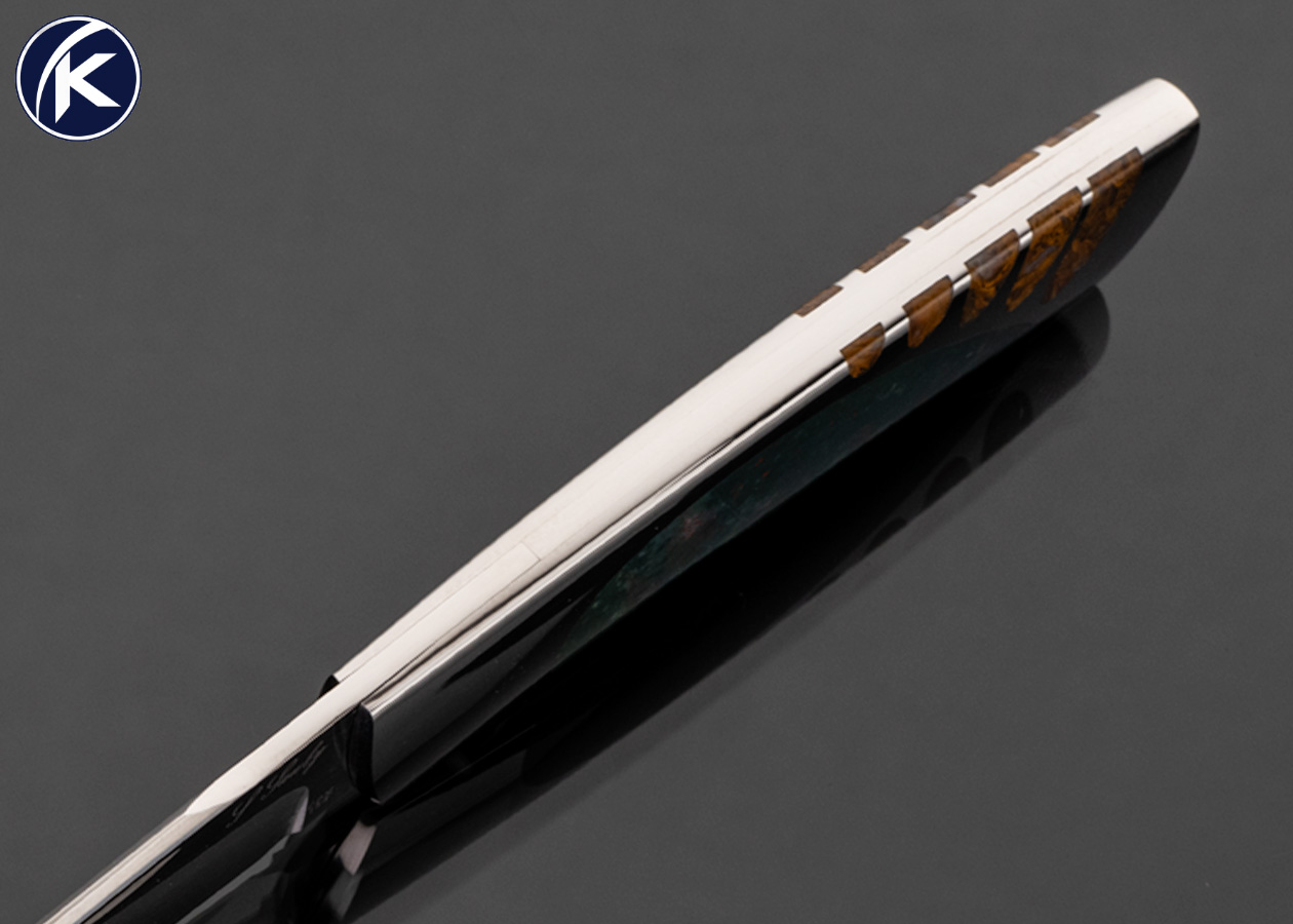 Scott Sawby Custom Knife Blood Stone and Gold Agate Self Lock "Killdeer" - Image 5
